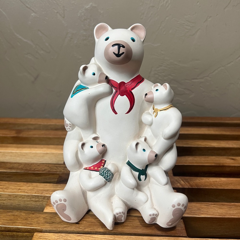 Vintage 1989 TDI Treissedre Pottery Native American Storyteller Mama Bear 4 Cubs